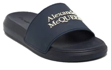 Alexander McQueen Womens Logo Pool Rubber Slides Sandals Navy Size 38.5 / US 8.5