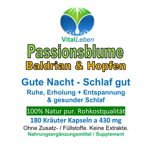 Passionsblume Baldrian & Hopfen, Gute Nacht, 180 Pulver Kapseln. 26690-180 - Bild 2 von 5