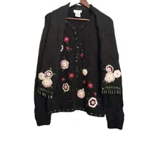 Unique White Stag Women's Size L Ugly Christmas Sweater Black  Detachable  Scarf