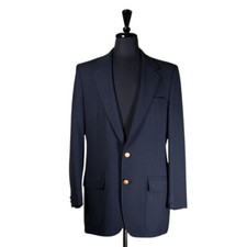 Palm Beach Mens 40L Blazer Hopsack Blue Wool Blend Gold Button Sport Coat Jacket