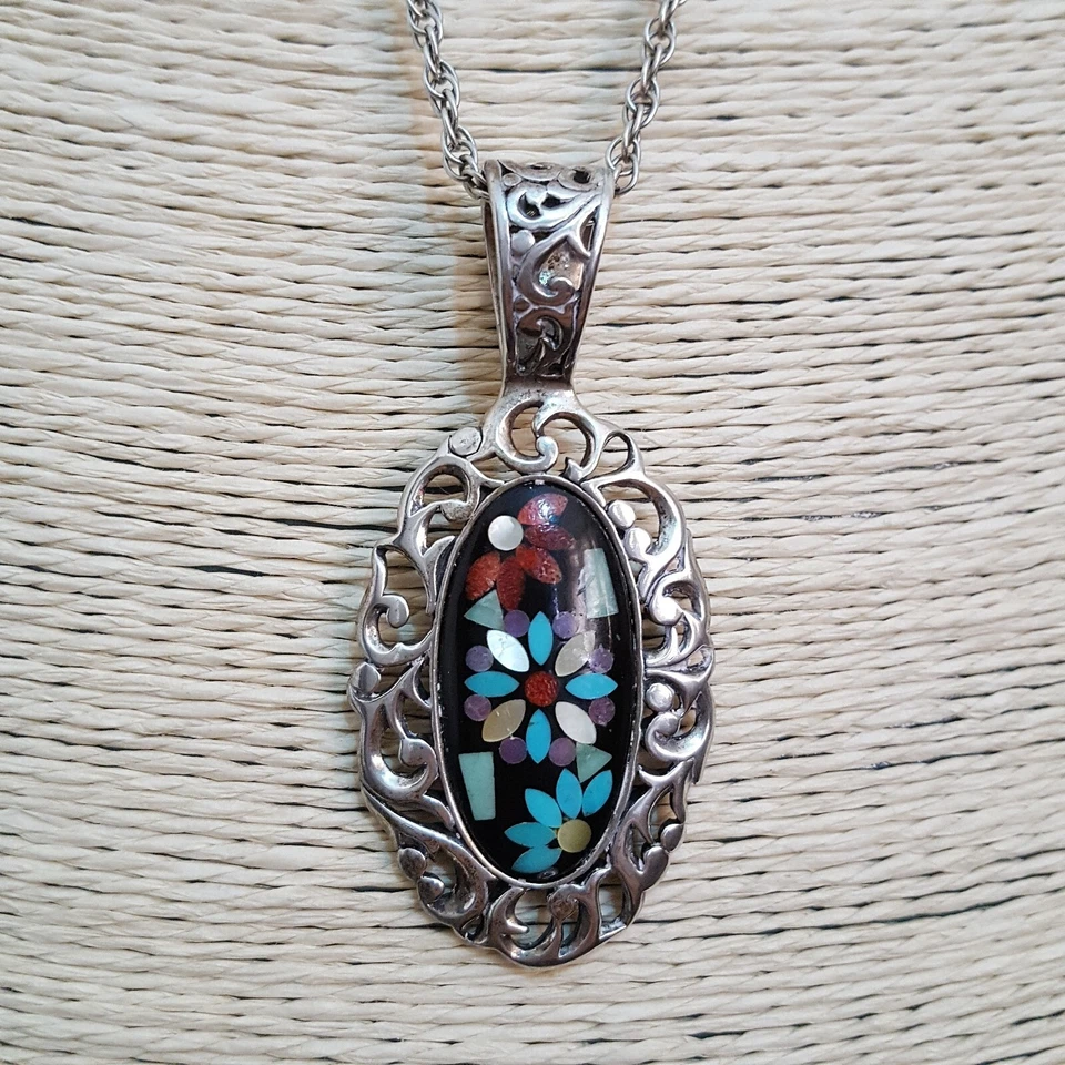 Collar Carolyn Pollack de plata de ley 925, colgante de piedras múltiples con incrustaciones Foto 4 de 4