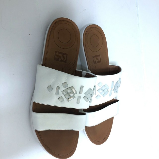 FitFlop Urban White Crystal Delta Leather Slide Sandals Size 6m Comfy for sale online | eBay
