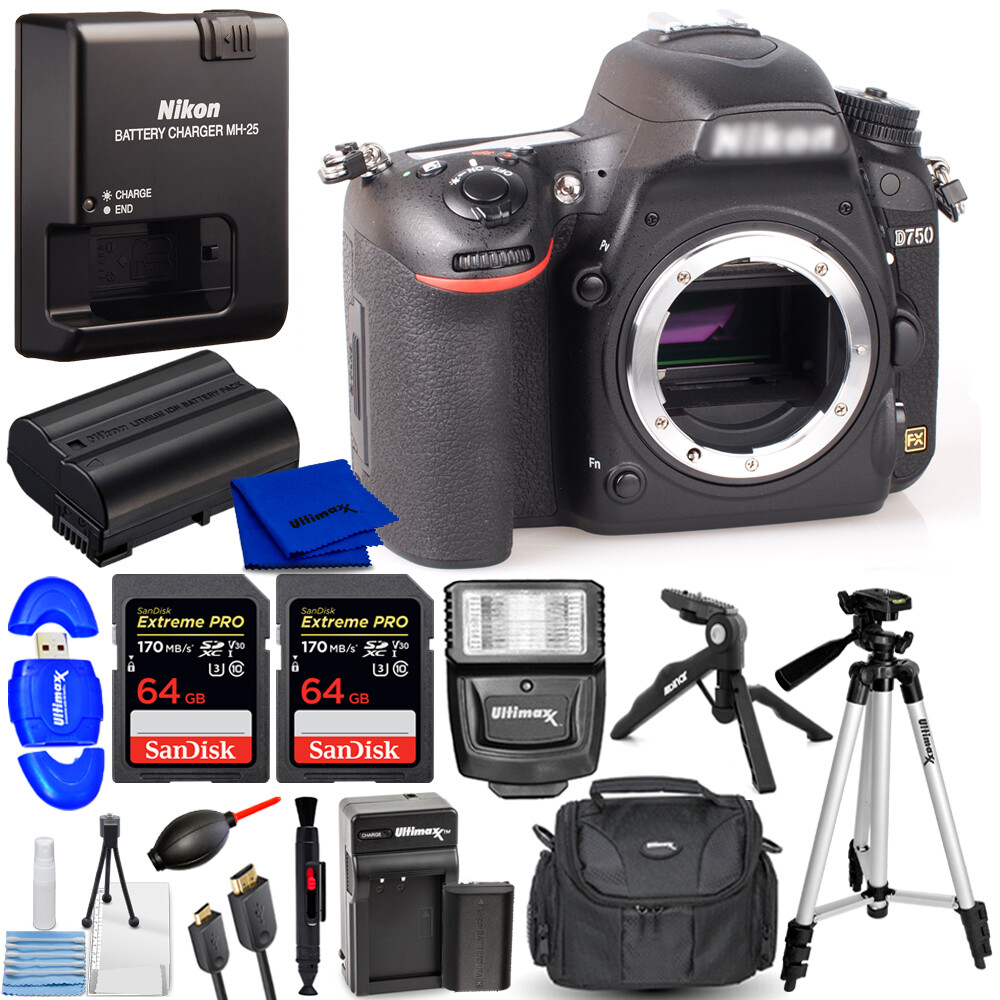 Nikon D750 DSLR Camera (Body Only, Black) 1543 128GB EXT BAT