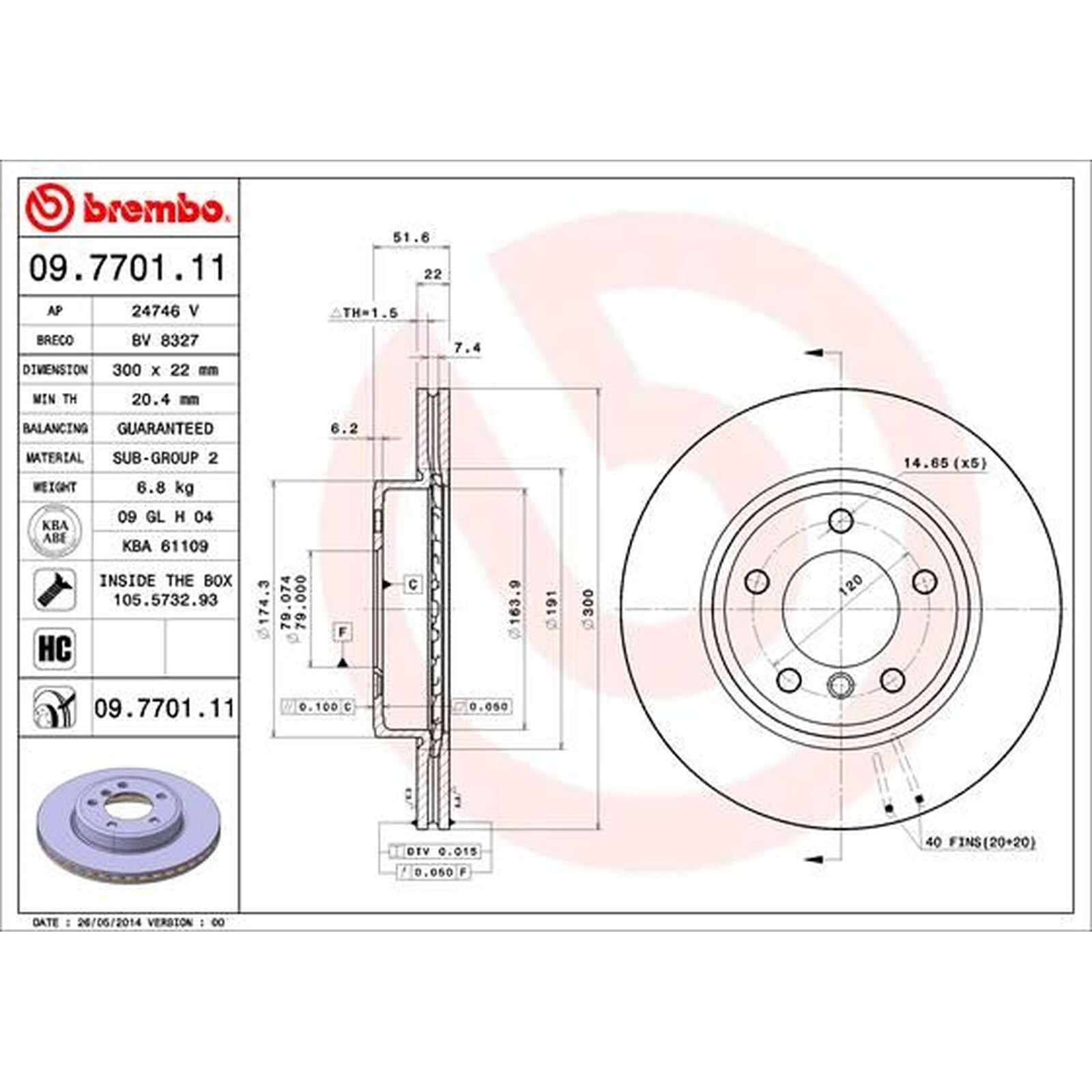 Brembo Front Pair Vented UV Coated Brake Discs 09.7701.11 - Fits BMW