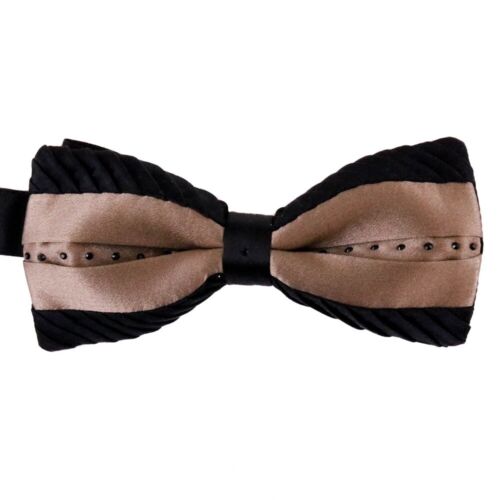NUEVO EN CAJA ITALO FERRETTI Negro Taupe Cristal Swarovski Ajustable Seda Pajarita Set - Imagen 4 de 5