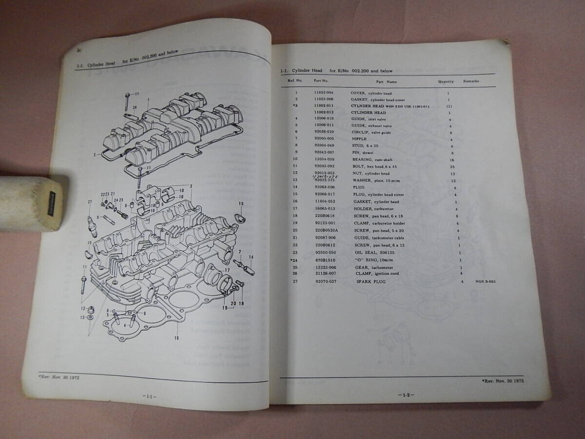 Kawasaki Genuine 900 Z1 Early Model Parts List Catalog English