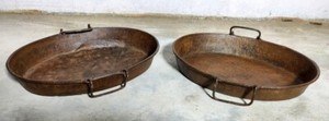 Old handmade rustic cast iron Serving Tray kadai pan wok, kitchenware lot of 2