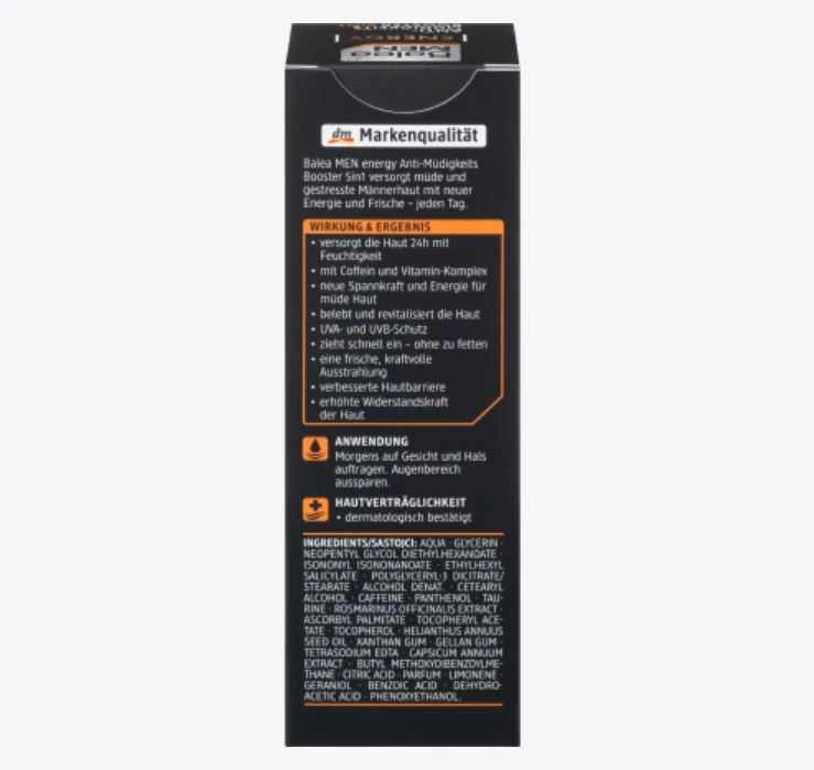 Balea MEN energy anti fatigue booster for tired skin with caffeine and vitamin c - Image 2 of 2