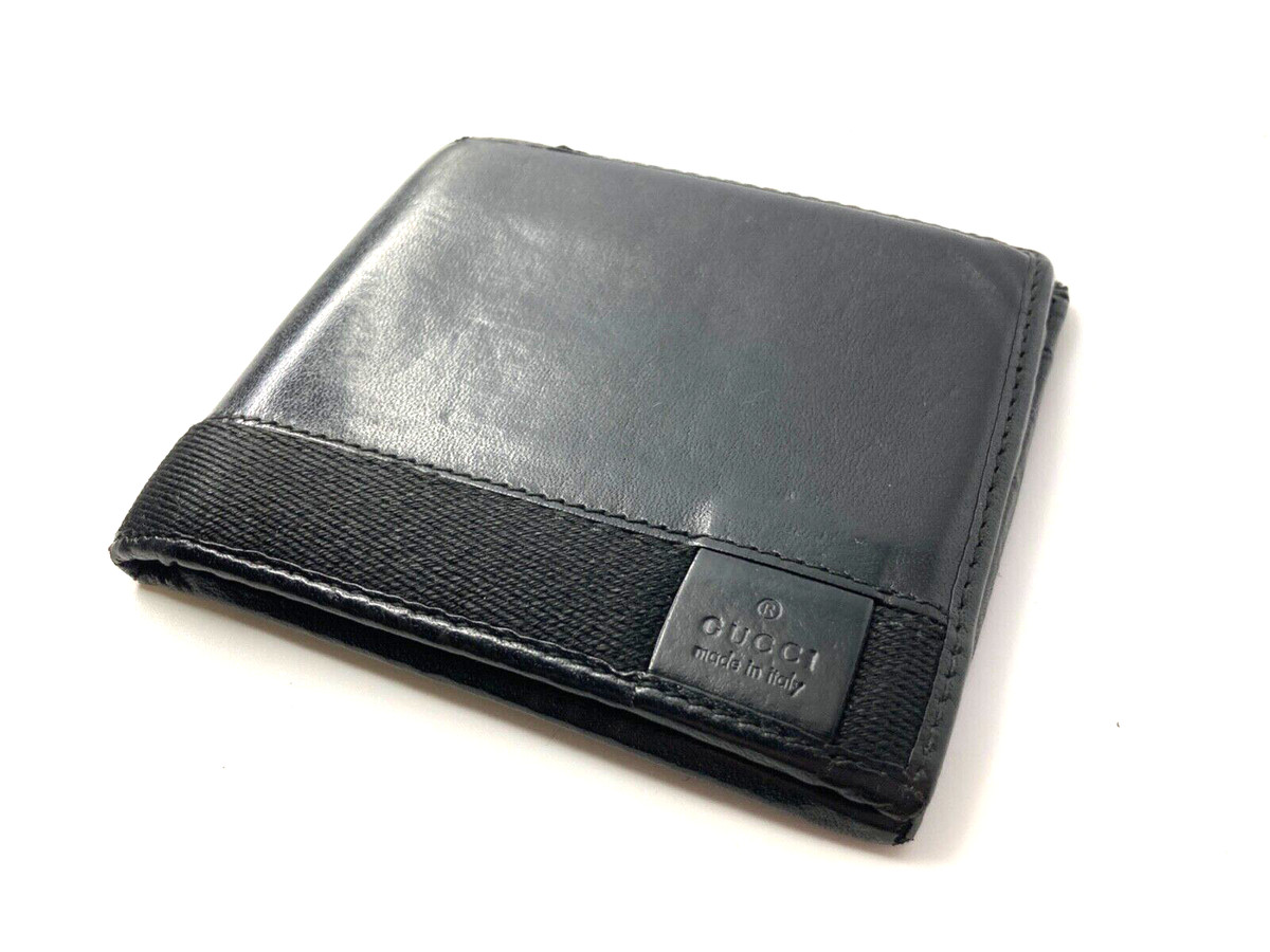 GUCCI VINTAGE WEB CHERIE BLACK LINE LEATHER WALLET LOGO MEN BIFOLD 