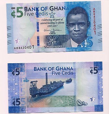 UNC Condition NEW GHANA 5 Cedis 2017 Issue Commemorative Banknote