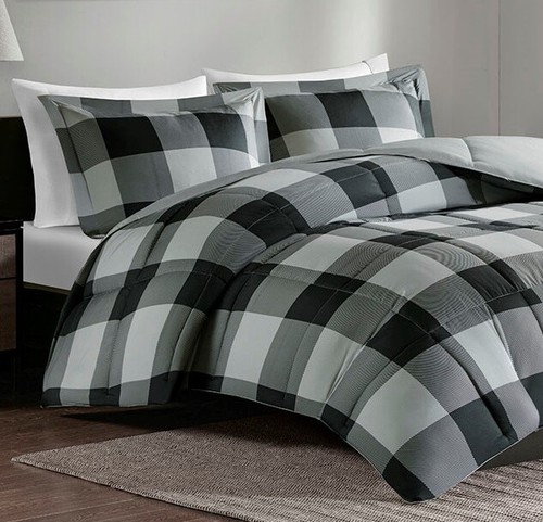 Madison Park Essentials - Barrett 3M Scotchgard Down Alternative Comforter Mini Set - Grey/Black - Full/Queen