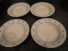 Longaberger Pottery Woven Tradition SET OF 4 CLASSIC BLUE 8" Rimmed SALAD Bowls