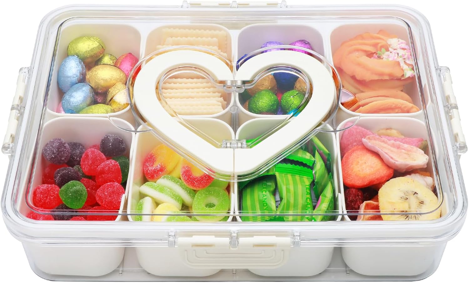 Divided Serving Tray with Lid and Handle,Snackle Box Containers with 8 Compartme