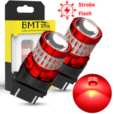 2PCS 3157 Red LED Strobe Flashing Blinking Brake Tail Light Parking Bulbs 3156