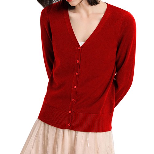 Women's Classic Button Down Long Sleeve V Neck Soft Knit Sweater Cardigan - Picture 30 of 32