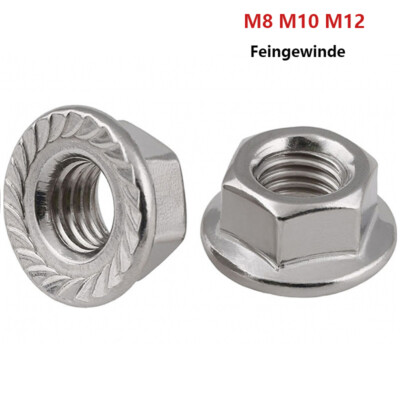 Flanschmutter Edelstahl A2 Feingewinde Flanschmuttern M8-M12 Bundmutter DIN 6923