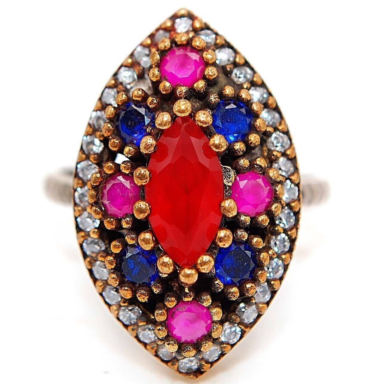 Exquisite Ottoman Empire Inspired 3CT Treated Ruby 925 Sterling Silver Ring Size 8