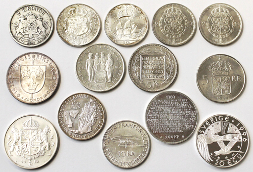 Collezione Svezia lotto 30 monete argento 371 g argento 1876-1996 no doppie - Foto 4 di 5