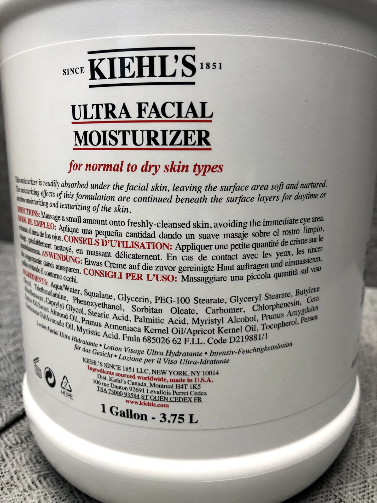 KIEHL'S ULTRA FACIAL MOISTURIZER NORMAL TO DRY SKIN 1 GAL FREE