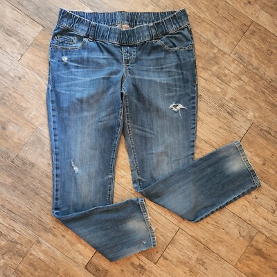 Old Navy Maternity Elastic Waist Stretch Distressed Bootcut Blue