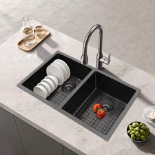 Double Bowl Sink Kitchen Sink Stainless Steel Sink w/Grid Drainer Rectangular