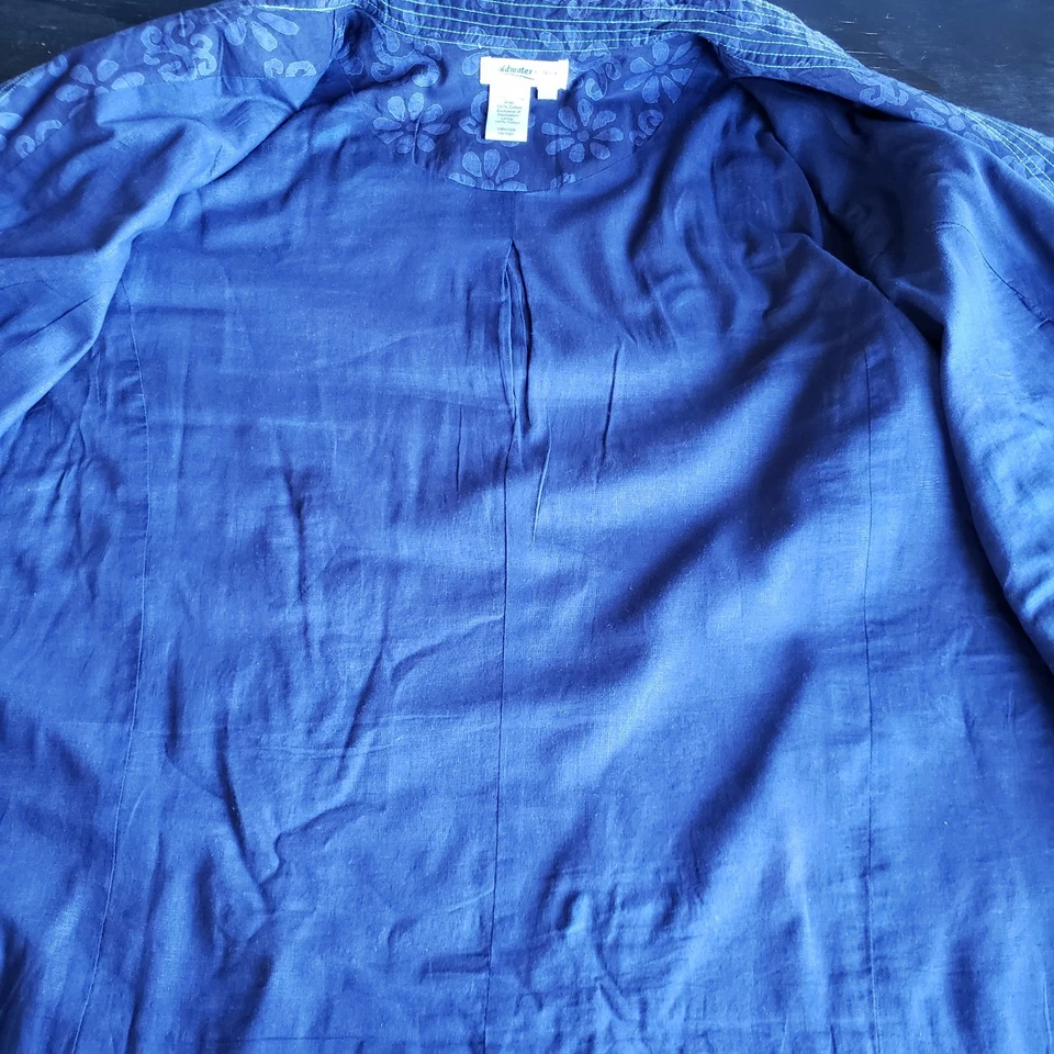 Chaqueta Coldwater Creek 2X Azul Algodón Batik Púrpura Floral Bordado Arte Para Usar Foto 4 de 4