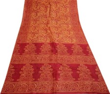 Sushila Vintage Orange Indian Saree 100 Pure Silk Printed Soft 5YD Craft Fabric