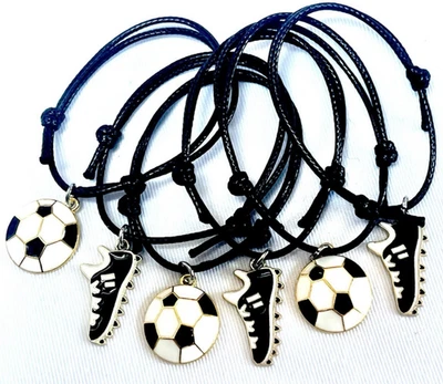 LIZZIELINKS 6 FOOTBALL FRIENDSHIP BRACELETS PARTY BAG FILLERS SOCCER Tombola Prizes BLACK