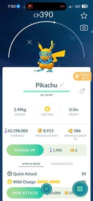 Pokémon Go Trade Shiny Pikachu Scuba Costume -1 mill dust trade