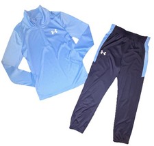 Under Armour Boys 2 Piece Outfit Blue Long Sleeve Top Pants Size 7 Quarter Zip