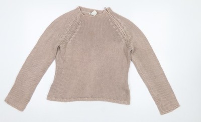 Weicher grauer Damen beige Baumwolle Grobstrick Raglan Pullover Gr. 10/12