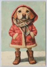Dog in Red Coat New 2025 Image Card 4x6 Blank Back