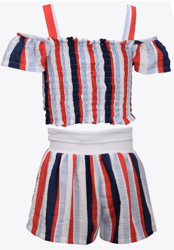 NEW Bonnie Jean Girls Size 4 "4th Of July" Red White Blue Stripe Top Shorts Set - Picture 2 of 3