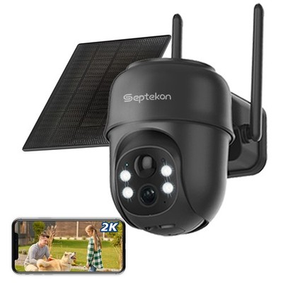 Septekon 2K Solar Überwachungskameras kabellos Outdoor, 360°PTZ 1er Pack, schwarz 