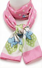 VTG 1960s Echo Silk Oblong Scarf Strawberry Print Pink Green Blue