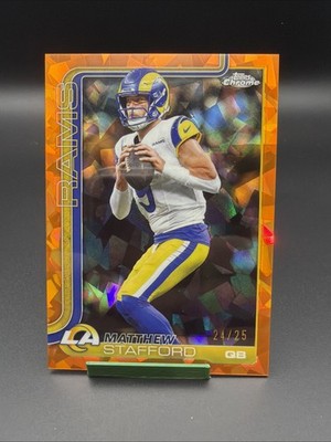 MATTHEW STAFFORD 2025 TOPPS CHROME SAPPHIRE ORANGE REFRACTOR /25 #169 RAMS