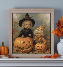Halloween Vintage Retro Witch Girls 1 - Cross-Stitch Needlepoint Pattern Chart