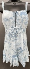 American Eagle Mini Dress L Baby Blue Ruffle Boho Babydoll Coquette Y2K NEW