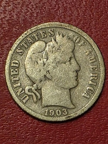 1903 Barber 90% SILVER Dime / Nice Circulated SILVER Coin / Scarce Better Date