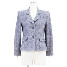 CHANEL 03P P21056 Linen x Cotton MixTweed Jacket Women Size 38 Navy/White