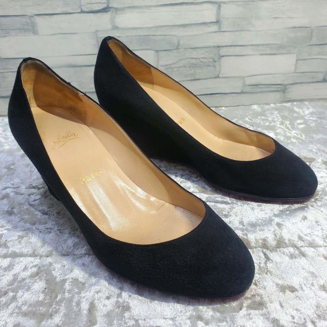 Christian Louboutin Black Suede Heels Pumps Size 37.5 US 7 Elegant Women's Shoes