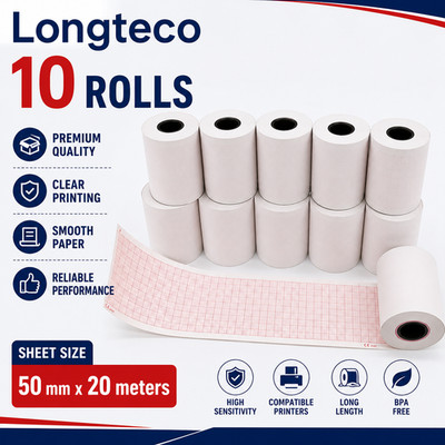 Longteco 10 Rolls ECG Paper EKG Paper for ECG Machine 50Mm X 20 Meters Fit for E