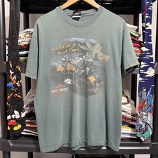 Looney Tunes Bugs Bunny Harley-Davidson Men's Green T-Shirt Size L Vintage 90s