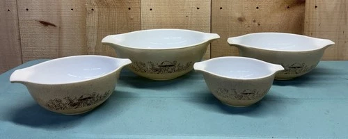 Vintage Pyrex Cinderella Forest Fancies Mushroom Nesting Mixing Bowls Set of 4
