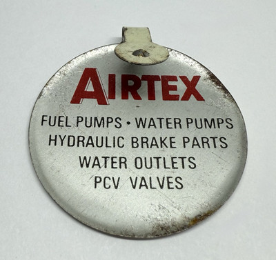 Vintage Airtex Products We Do Favors Fuel Water Pumps Tin Tab Pin (P74)