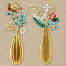 2 Pcs Metal Flowers Wall Decor 15.8 x 7.9 Inch Fall Dimensional Metal Wall Ar...