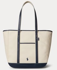 Polo Ralph Lauren Women's Leather-Trim Canvas Shopper Tote MSRP $298