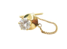 Tie Tack Pin with chain clear Rhinestone vintage Formal Necktie Accessory