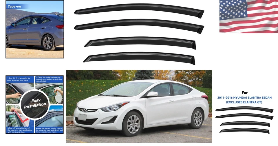 Durable Window Vent Deflectors for 2011-2016 Hyundai Elantra, Excludes GT - Imagem 2 de 4