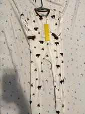 Kyte Baby 12-18M Bamboo Knit Zip Sleeper One Piece White/Brown Animal Print